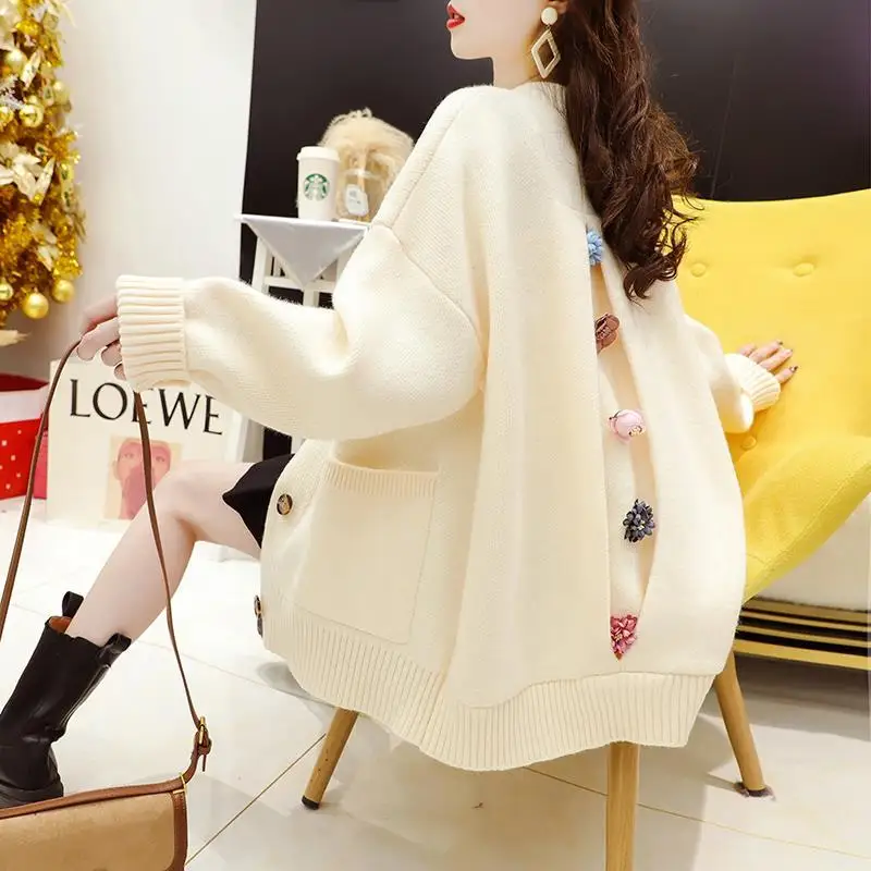 

Large size women's fat mm 100.00kg sweater cardigan women's loose lazy wind Joker 2021 spring new coat