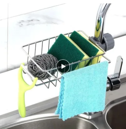 1 шт. Регулируемая сушилка для раковины из нержавеющей стали бассейна с губкой