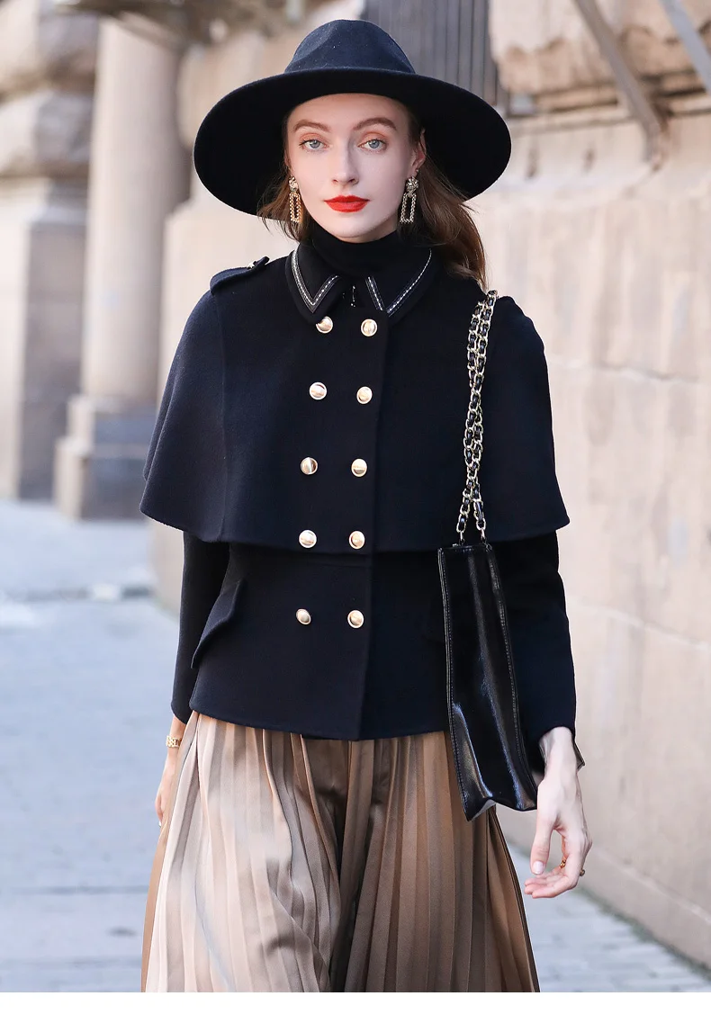 

2020 autumn and winter New French shawl wool double-sided woolen coat women's double-breasted short woolen coat