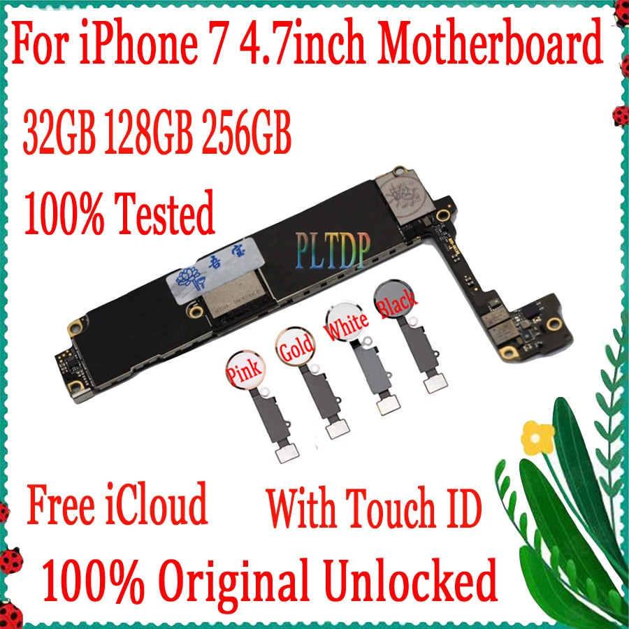 

Материнская плата 32 ГБ/128 ГБ/256 ГБ для iPhone 7 4,7 дюйма с/без Touch ID,100% оригинальная разблокированная для iphone7 логическая плата с чипами