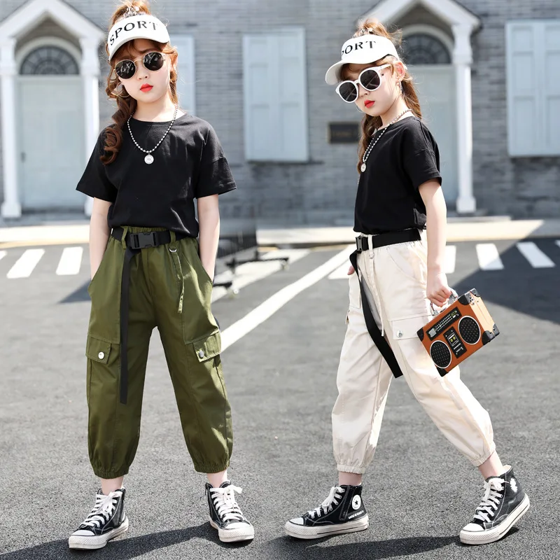 Летняя одежда для девочек Однотонная рубашка + штаны костюм из 2 предметов