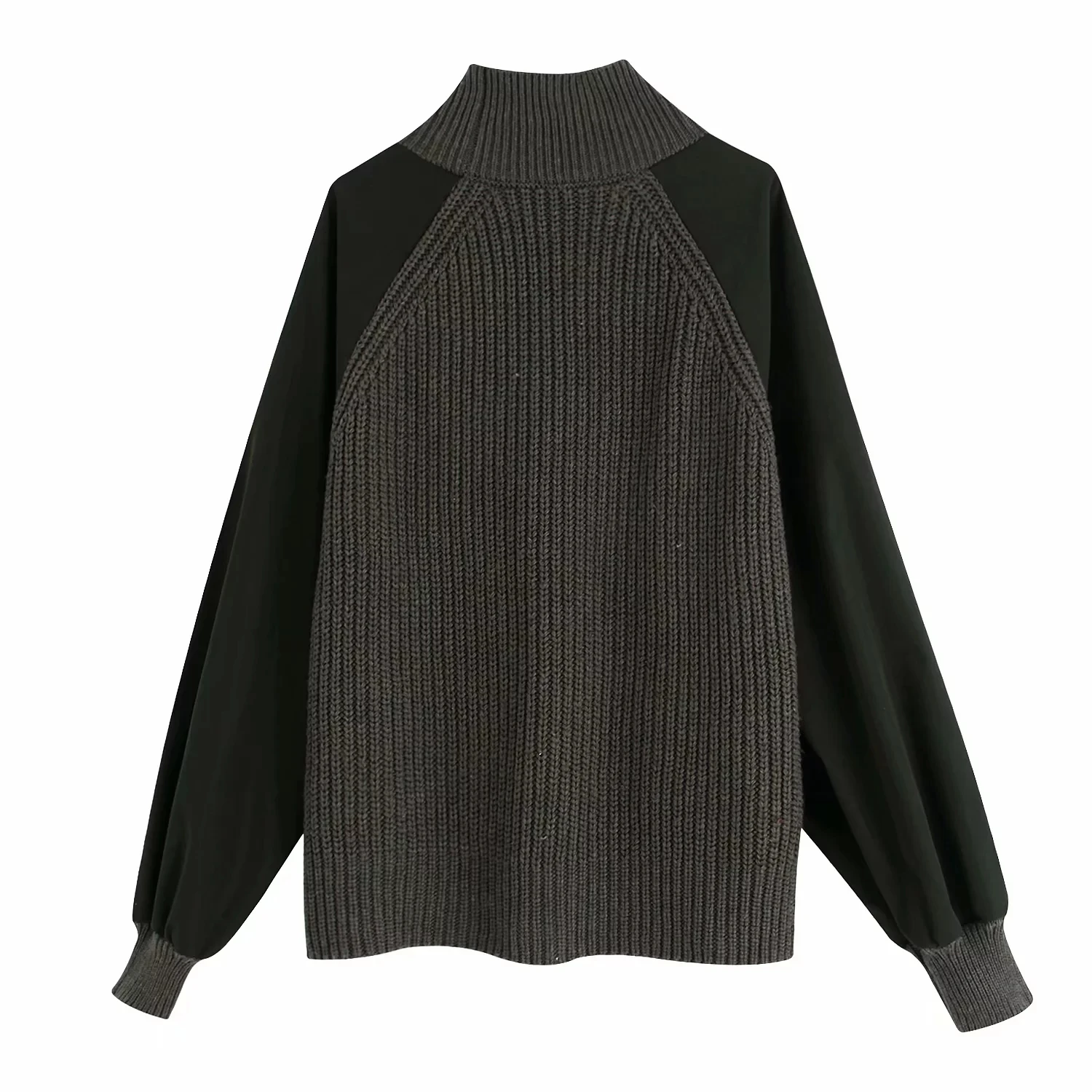 Womens Patchwork Green Sweaters Long Sleeve Causal Knit Pullover Stylish Vintage Zoravicky Jumpers Chic Za Top |