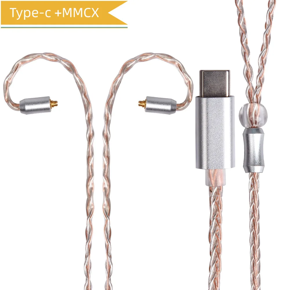 FDBRO 8 ядер посеребренный кабель для наушников MMCX 2PIN A2DC обновление провода наушников Тип C сбалансированный MMCX кабель для SE846 IM1/IM2/X6 - Цвет: Type-C MMCX Copper
