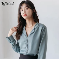 design chiffon shirt women 2021 spring and autumn new korean style fashion single breasted temperament long sleeved shirt