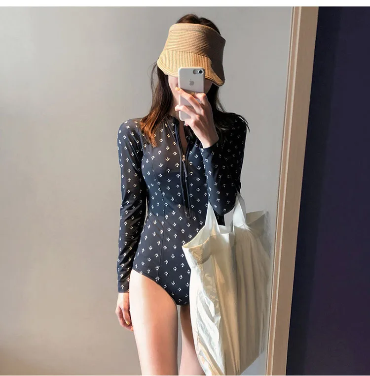 Diving One Piece Swimsuit Print Long Sleeve Women Swimwear Bathing Suit Rash Guard Surfing Swimming Women's Rashguard | Спорт и