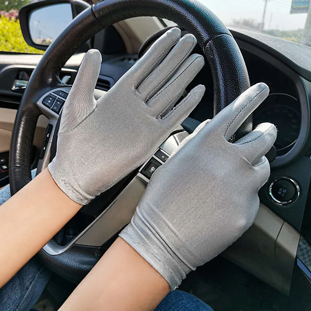 

Spring Summer Spandex Gloves Women Men Black White Etiquette Short Gloves Thin Sports Driving Sun Protection Five Fingers Gloves