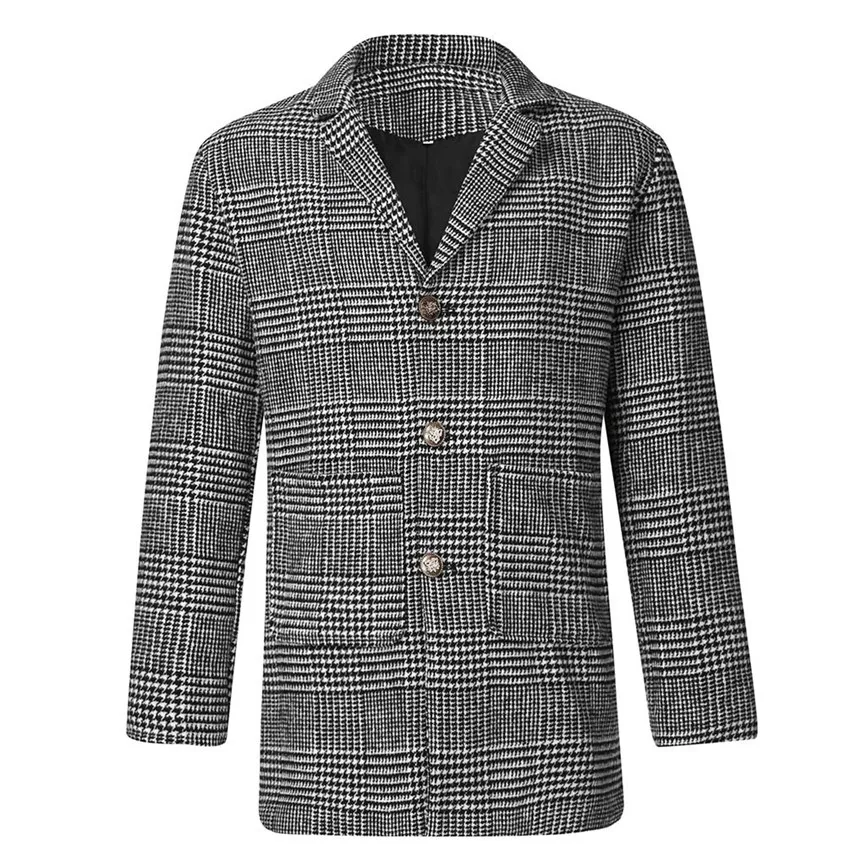 Mens Trench Coat Jacket Cardigan Plaid Print Men Casual Winter Fashion Hounstooth Gentlemen Long Outwear | Мужская одежда