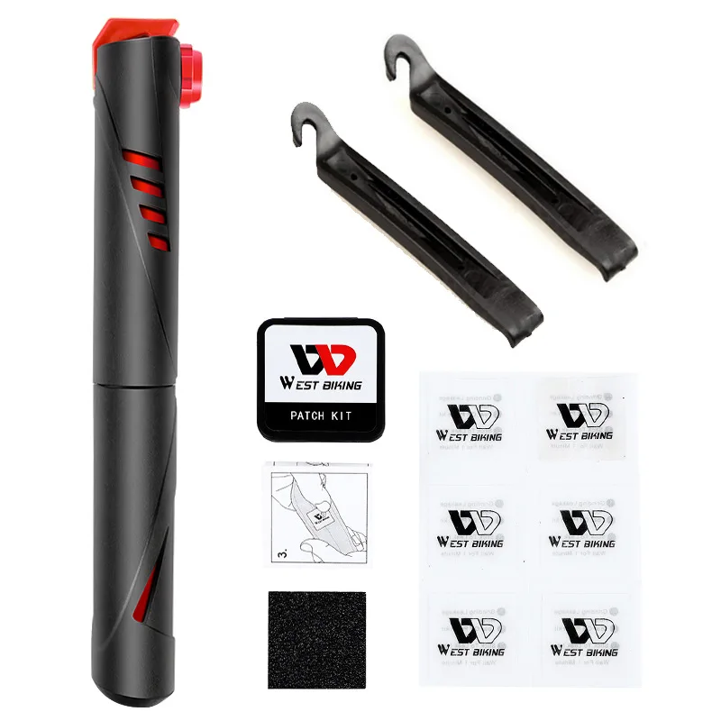 

WEST BIKING Portable Pump Tire Repair Kit 120 PSI Mini Bicycle Pump No Glue Tire Repair Patch Ultralight Tool Kit Accessories