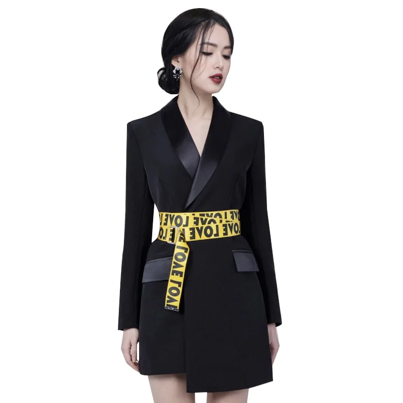 

2020 European and American women's wear Amazon hot selling European and American lapel waist slim slim belt suit-style dress