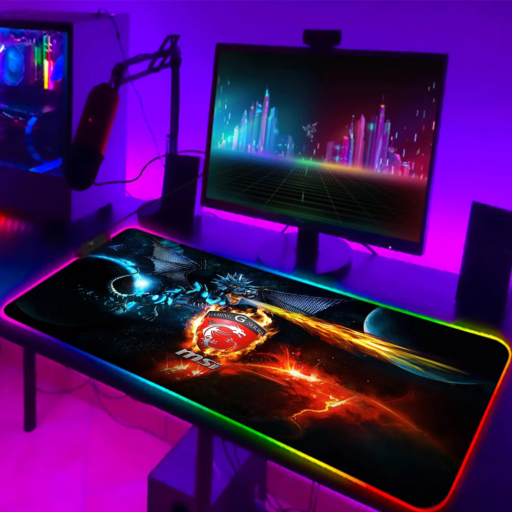 

RGB MSI Mouse Pad LED Light Computer Gaming Accessories Mousepad XL Gamer Desk Mat Non-slip For PC Keyboard Laptop CS GO Carpet