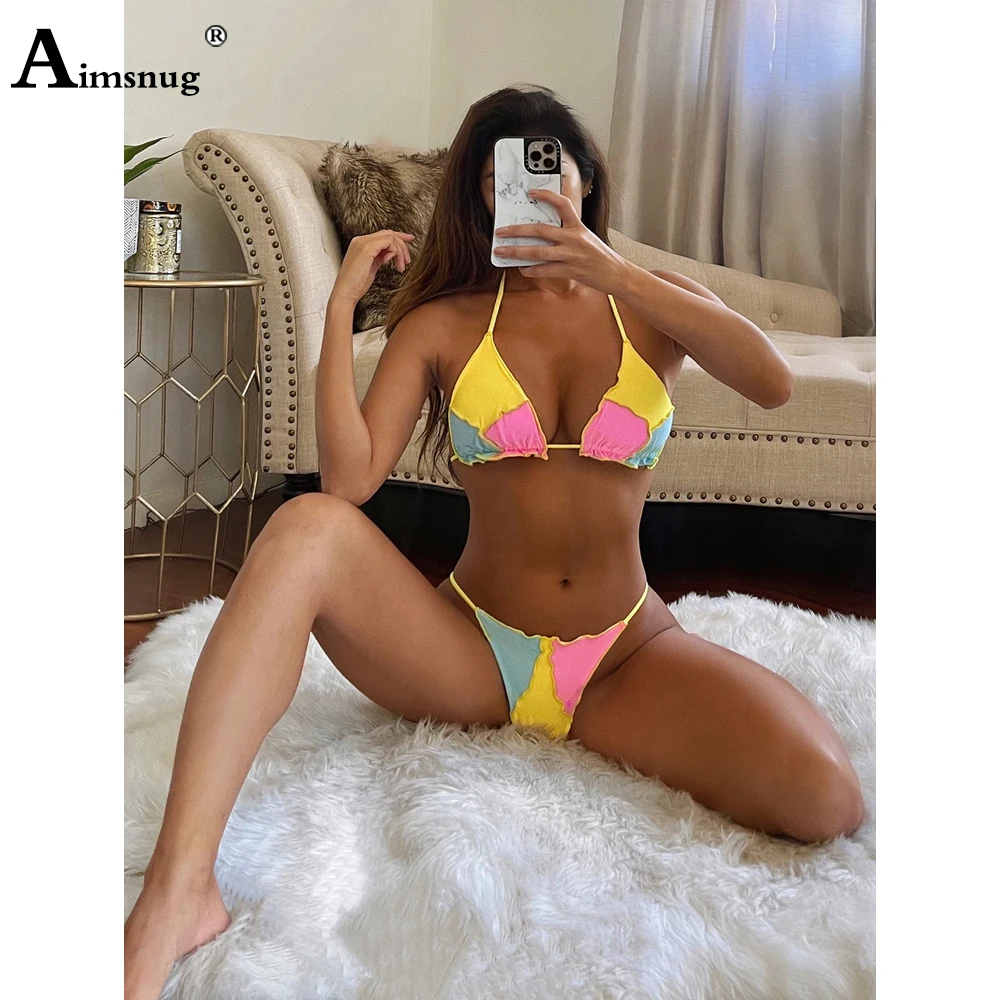 

Women Bikini Sets Girls Patchwork Two Pieces Swimwear Sexy Halter Swimsuits 2021 Summer New Bathing Suits Femme Clothing