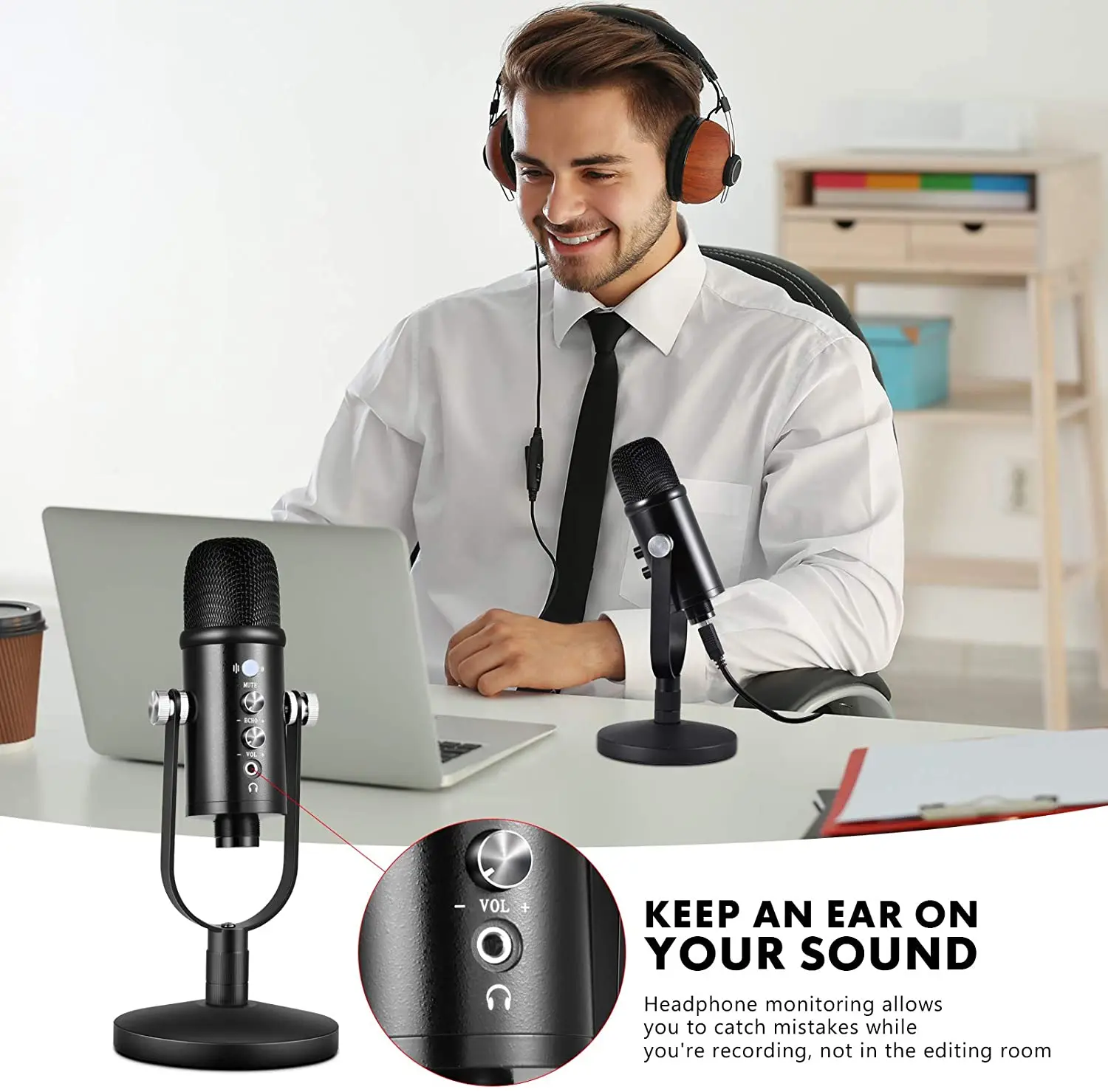 Конденсаторный USB-микрофон для компьютера подкастинга игр и записи шума монитор