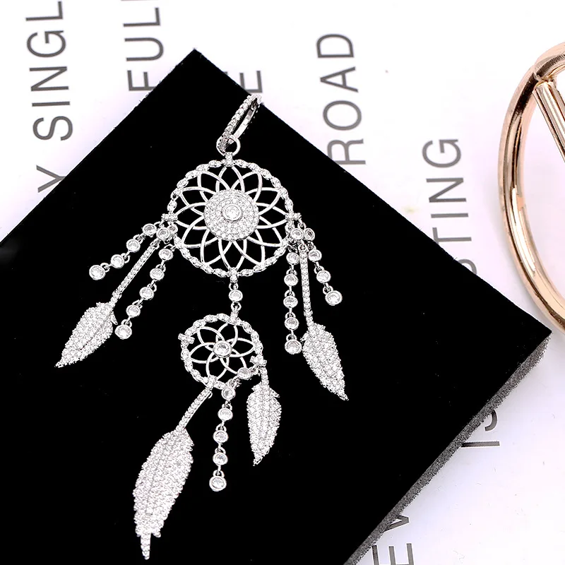 1 PC Silver Роскошные Длинные Золотые Серьги Ловец снов, перьевые подвески, бохо серьги «Ловец снов», гипербола, CZ камень, серебряные большие серьги - Окраска металла: 1 PC Silver