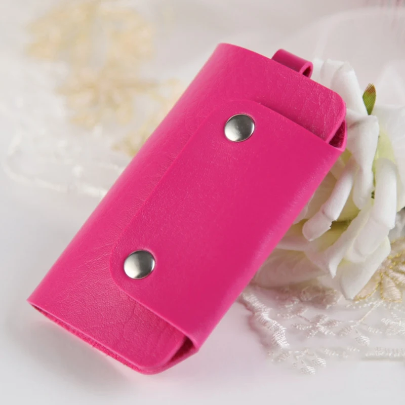 Rose red Кошельки для автомобильных ключей с 6 держателями для ключей, модные, унисекс, искусственная кожа, автомобильный держатель для ключей, сплошной цвет, кошелек для ключей для женщин и мужчин, чехол для ключей - Цвет: Rose red
