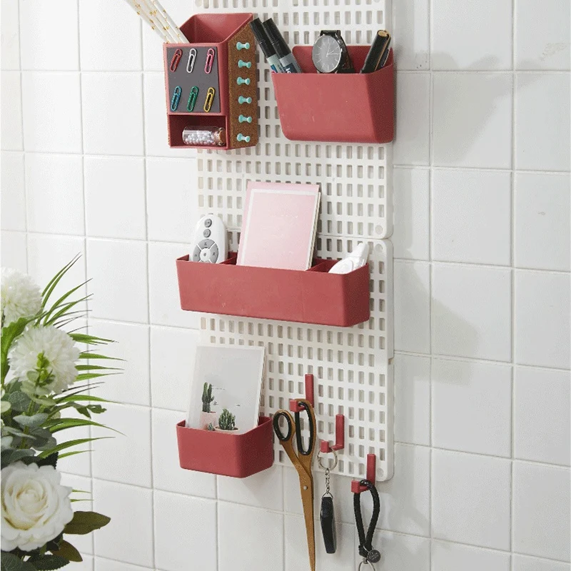 

Wall Mount Pegboard Combination Home Kitchen Storage Shelving Organizer No Punching Peg Board Rack