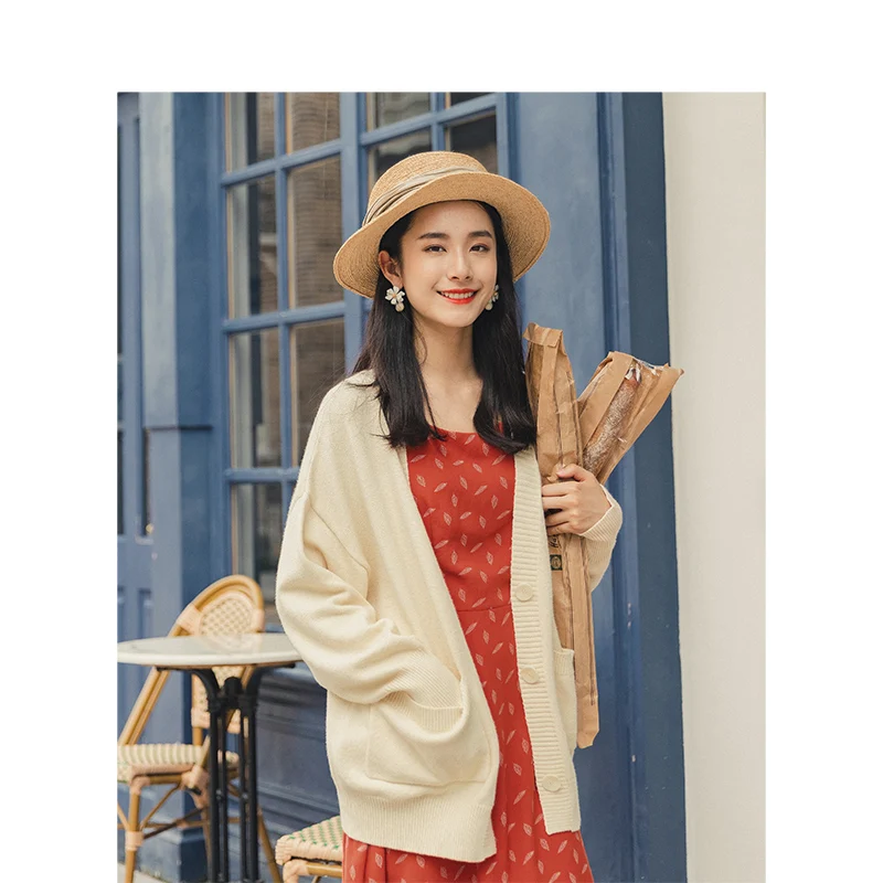 INMAN весенний осенний Молодежный литературный стиль трикотажный v-образный вырез