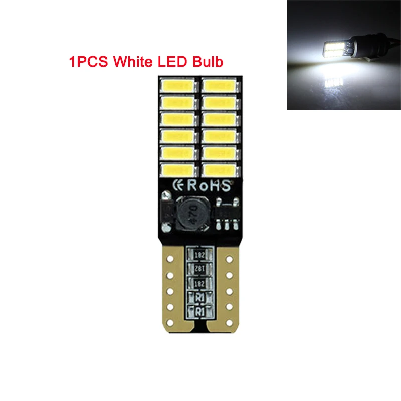 White 1 шт. Автомобильный светодиодный лампы T10 W5W светодиодный световой сигнал с can-bus 5W5 12V 6000K Автомобильный Клин сбоку укрыты внутренной сводной Настольная лампа с обманкой 24SMD - Испускаемый цвет: White