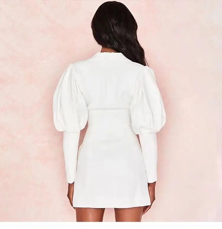 Новое женское белое модное платье с v-образным вырезом и длинным рукавом Vestido знаменитое вечернее облегающее платье платья