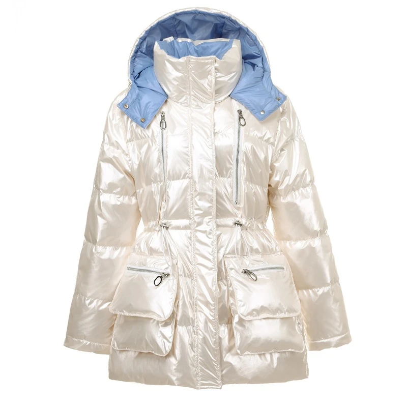 

ZURICHOUSE Women's Down Jacket Winter Thick 90% White Duck Down Coat 2021 Fashion Glossy Waterproof Warm Hooded Puffer Jacket