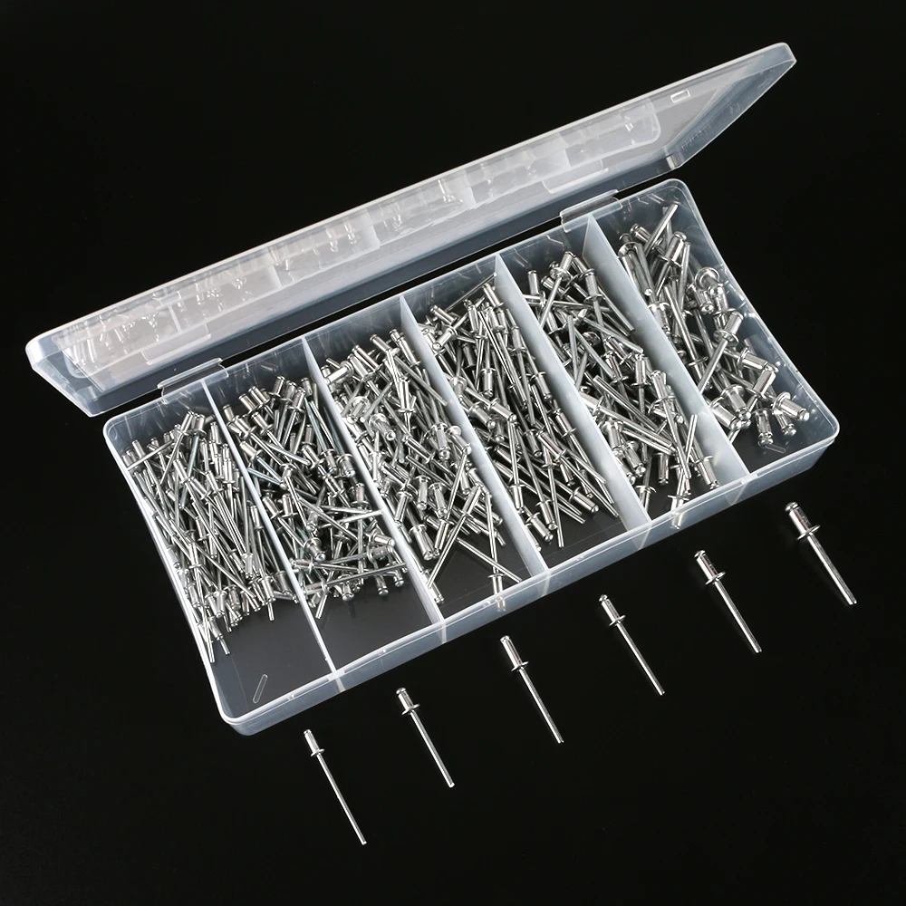 

320pcs M2.4 M3.2 M4 M4.8 Aluminium Mushroon Head Break Mandrel Blind Rivets Nail Pop Rivets For Furniture Car Aircraft