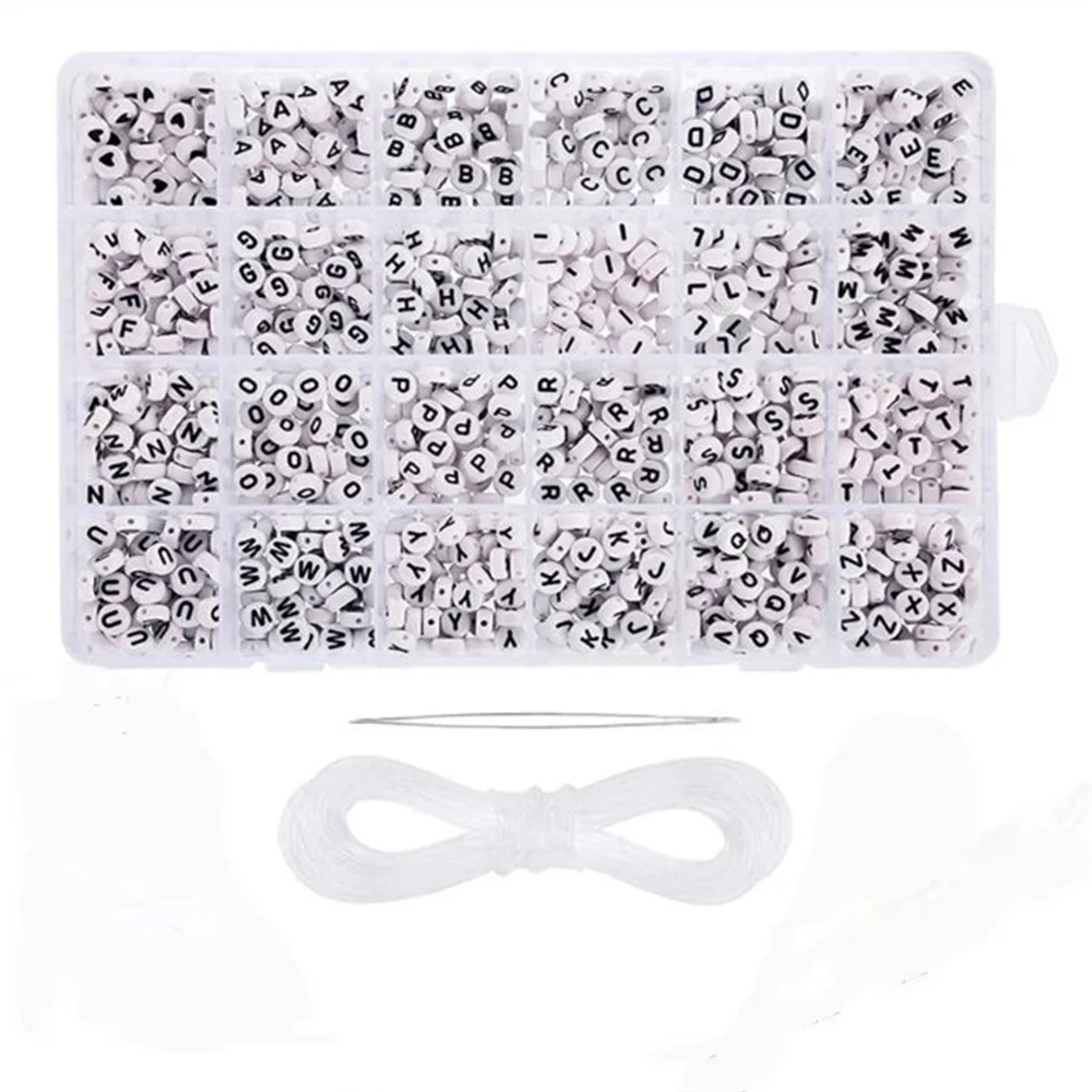 

1 Set Acrylic Letter Beads White Round Alphabet Beads A-Z Heart Bead For Bracelet Necklace Jewelry Making Accessories