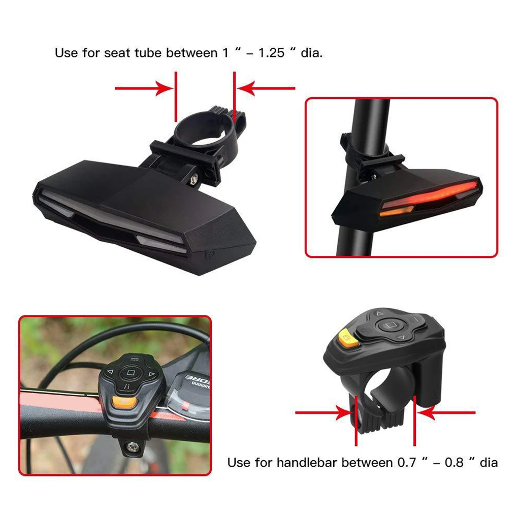 

Waterproof 85 Lumen Bike Tail Light USB Rechargeable bike light Cycling Remote Turn led Bicycle Rear Light laser Signal
