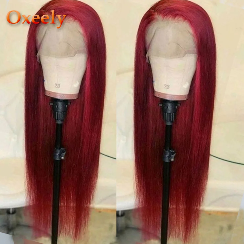red straight Oxeely#613 длинные прямые волосы кружевные передние парики свободная часть с детскими волосами бесклеевые синтетические кружевные передние парики для черных женщин - Цвет: red straight
