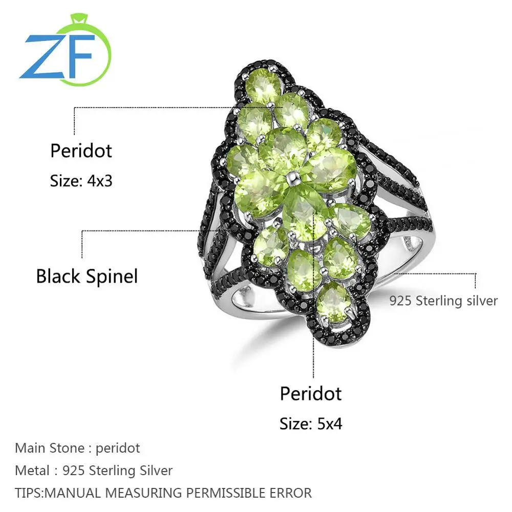 

GZ ZONGFA rings natural Peridot Black Spinel Gem rings Handmade fine Jewelry Women 925 Sterling Silver Ring