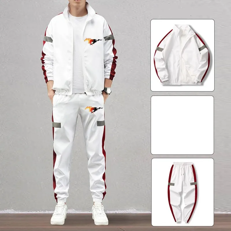 

Mustang New Mens Brand Sportswear Fashion Sets Zipper Sporting Hoodies Pants Sets casual Outwear sports mens Delicate Suits