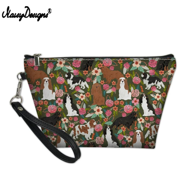 

Модная женская косметичка с цветочным дизайном и изображением собаки Басса, Женская дорожная косметичка, портативный дорожный органайзер, ...