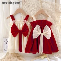 mudkingdom sling princess dress girls bow knot patchwork solid sleeveless mesh dresses for kids cute summer children clothing