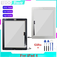 1pcs for ipad 4 a1458 a1459 a1460 touch screen for ipad 4 front glass display touch panel replacement parts withno key button