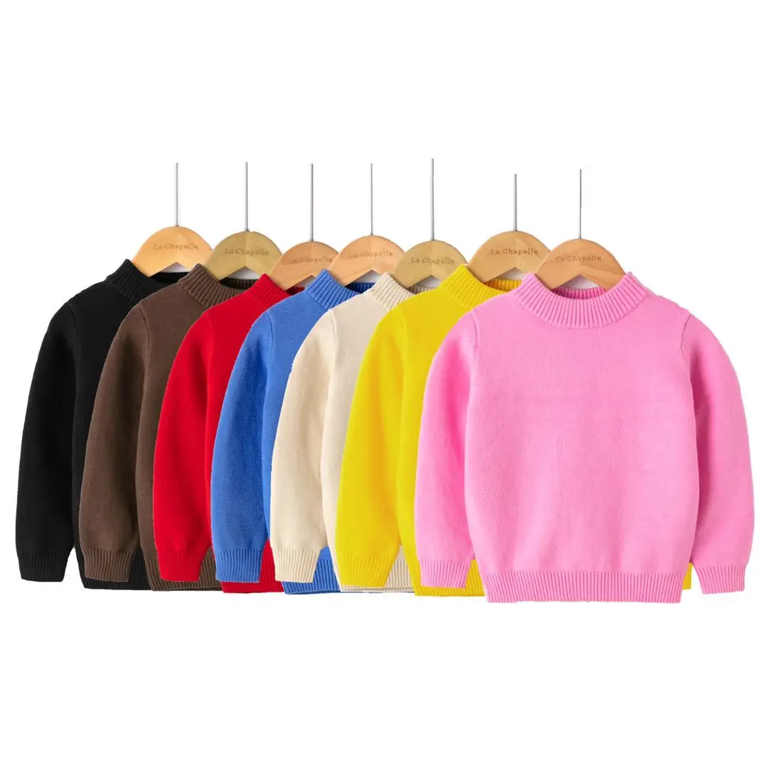 Little Girl Long Sleeve Knitted Solid Poullver Sweater Toddler Boys Roundneck Knit Top Kids Winter Warm Children's Clothing