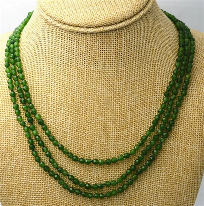 Ювелирное ожерелье граненое 4 мм темно-зелёный Изумрудный камень бусы 17-19 Мода 3