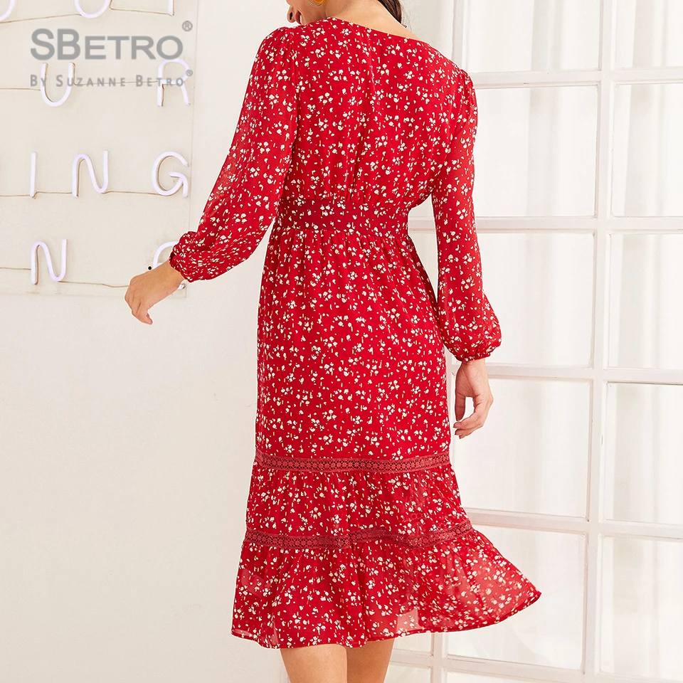 Sbetro красное платье с принтом и завязками спереди на пуговицах женское v образным