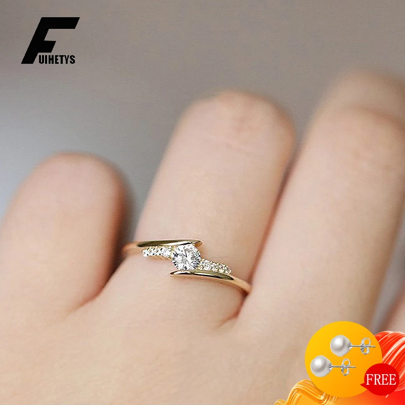 

Luxury Charm Rings Silver 925 Jewelry Accessories for Women Round Cubic Zirconia Gemstone Gold Color Finger Ring Wedding Party