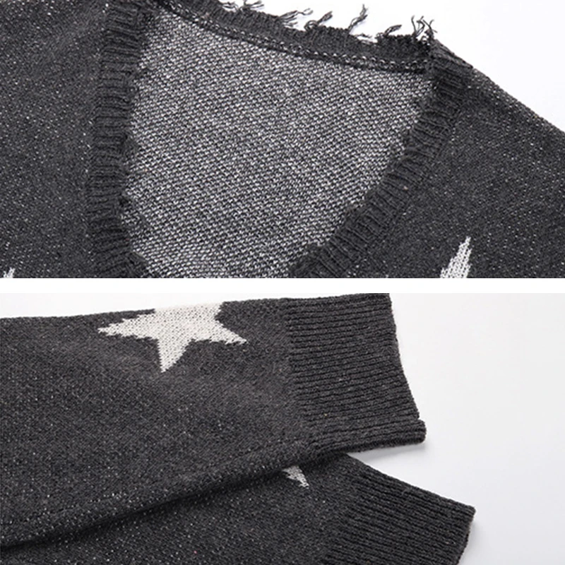 

women's tassel sweater spring autumn short style star print v neck ladies loose cardigan single breasted knitted wear for female