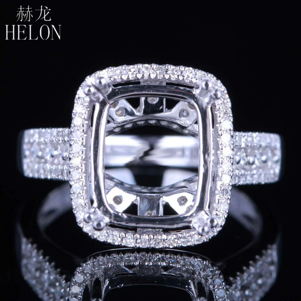 

HELON Solid 14K White Gold Natural Diamond Engagement Wedding Jewelry Semi Mount Ring Setting Fit 11X9MM Cushion/Emerald/Radiant