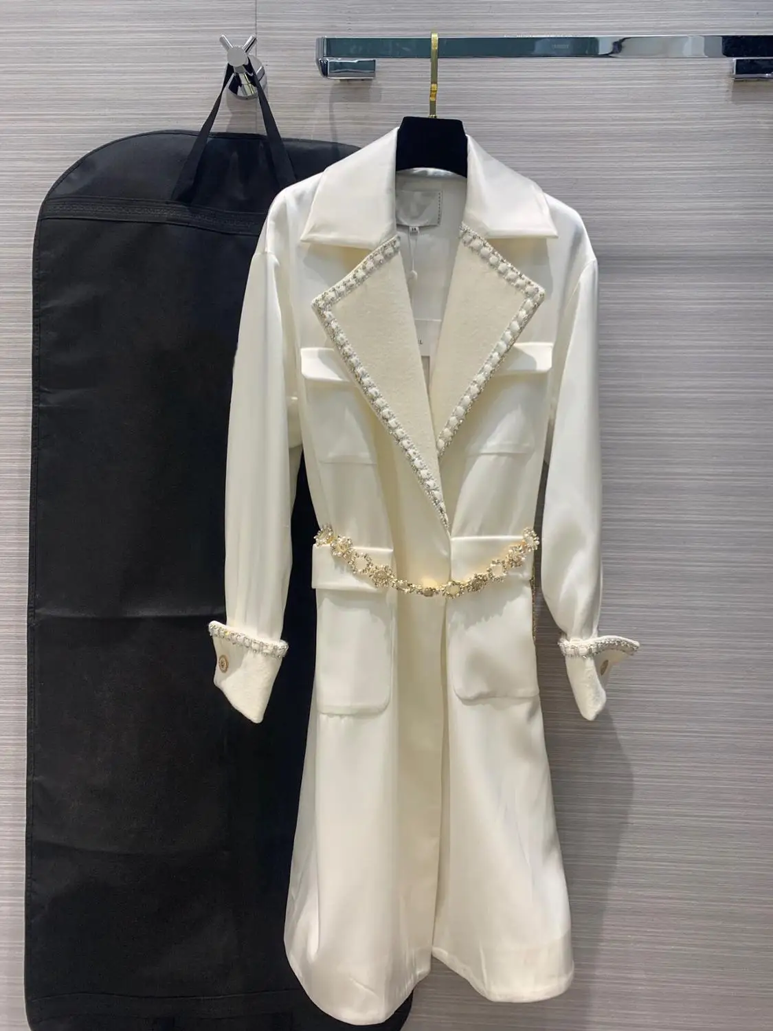 【HSY】2019 осень новая Женская элегантность 100% ацетат ветровка Шерсть Лоскутная