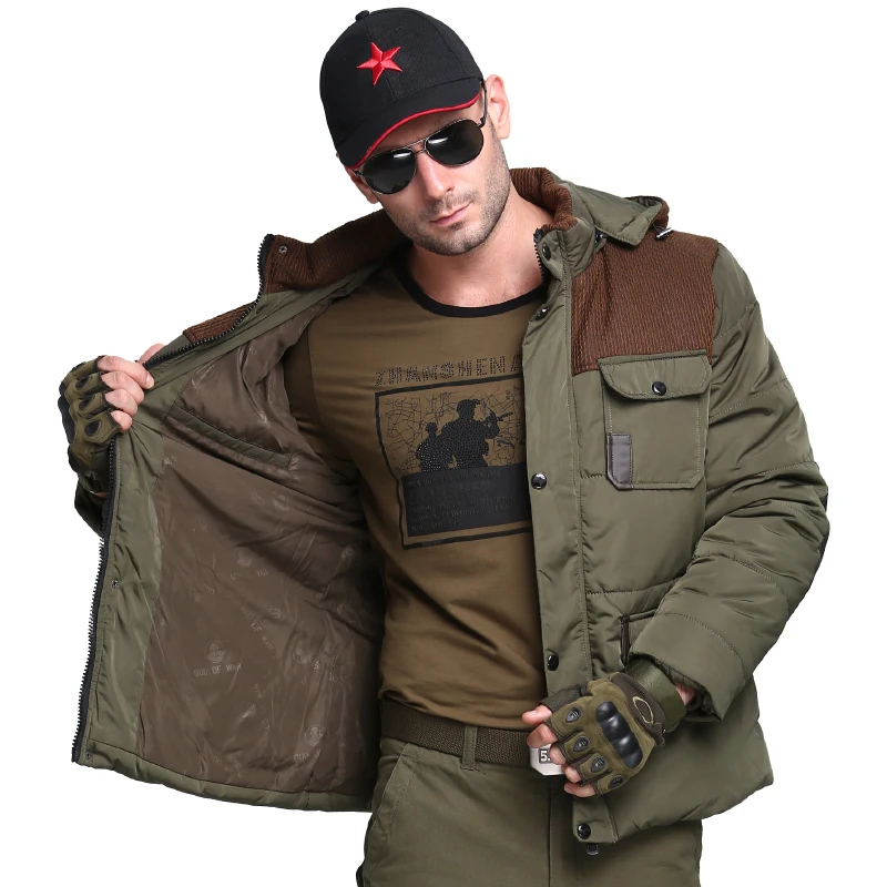 Мужское зимнее уличное пальто армейского зеленого цвета новая утепленная