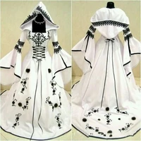 vintage renaissance royal wedding dress black and white a line long sleeve fall winter bride gowns victorian gothic holloween