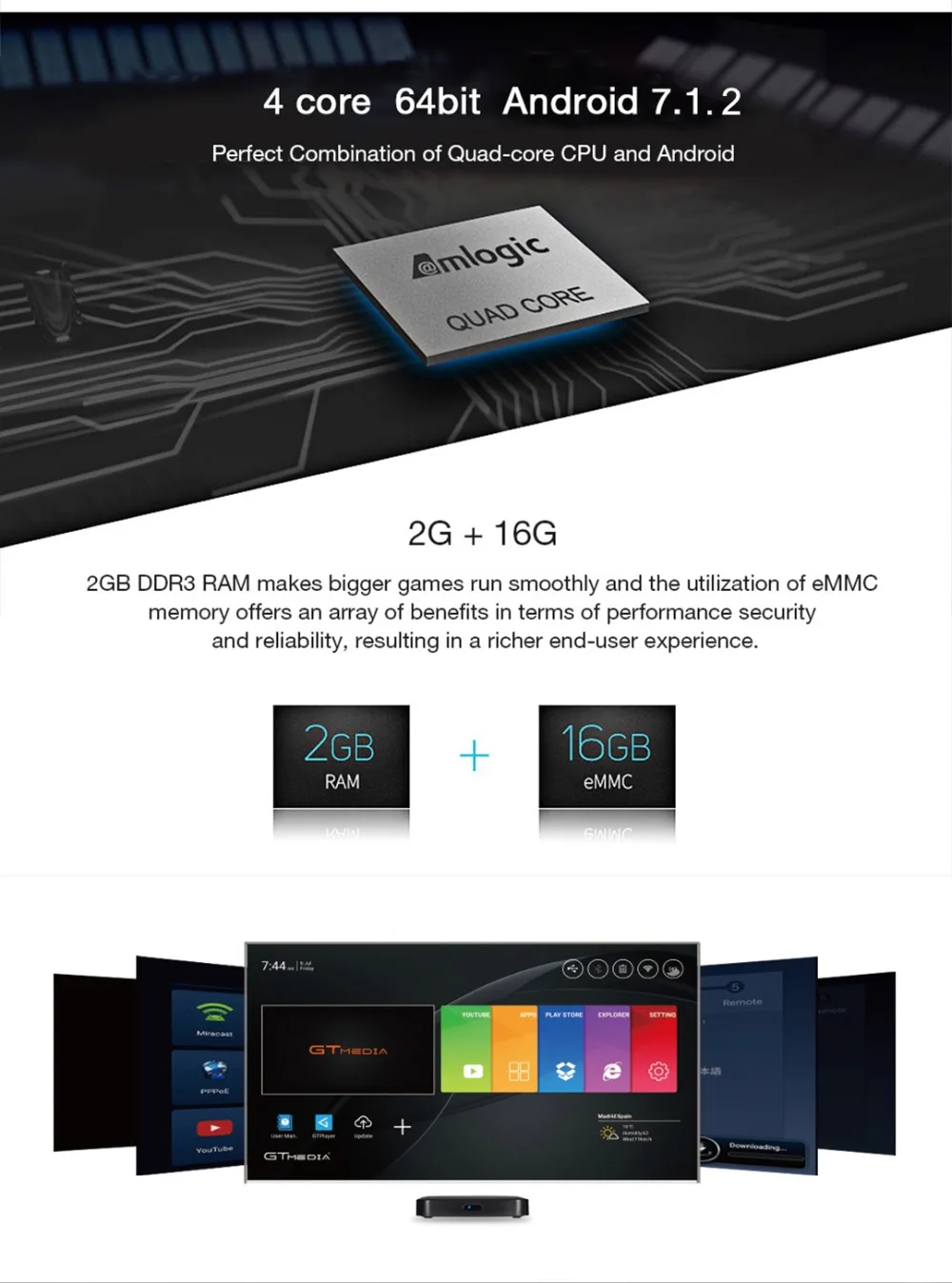 Бразильская IP ТВ оригинальная GTMEDIA G3 ТВ приставка Smart 4K Ultra BT4.0 Android 7,1 2G/16G wifi Google Cast Netflix DRM Widevine L1 ТВ приставка