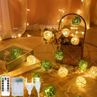 Гирлянда из ротанговых шариков, светодиодная Ночная лампа, сказочный патио, Рождество, 2022, новогодний декор, свадьба, спальня, для дома и вечерние НКИ