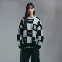 plaid cashmere elegant women sweater 2021 autumn winter oversized knitted pullovers o neck loose soft female knitwear jumper