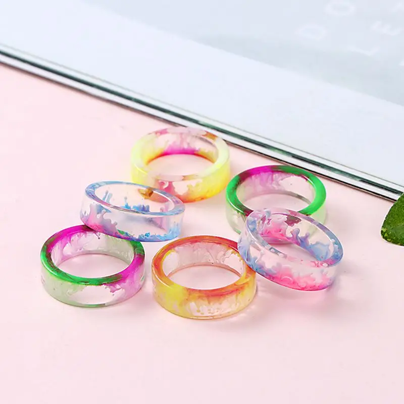 

Ink Mixed Color Personality Resin Rings All-match Cool Colorful Coral Transparent Ring Personality Y2k Fashion Women Jewelry