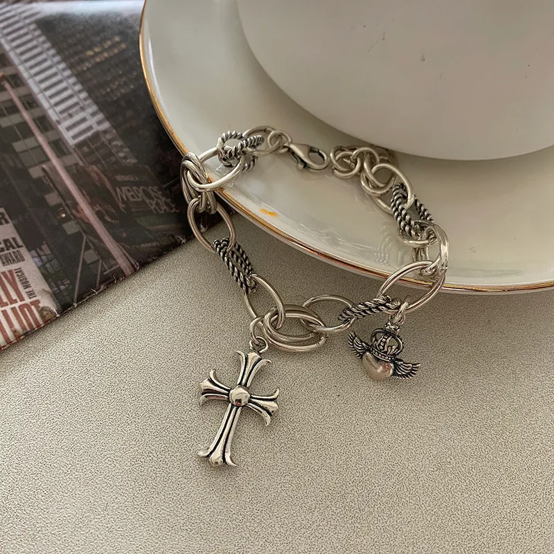 Женский браслет из серебра 30% пробы с крестом и якорем | Украшения аксессуары