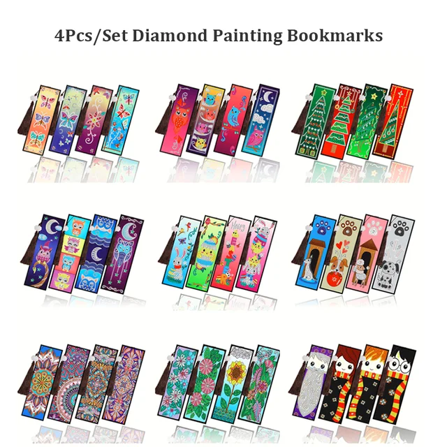 4Pcs DIY Diamond Painting Bookmarks Easter Cartoon Anima Diamond Mosaic Leather Tassel Book Marks Diamond Embroidery Crafts Gift 1