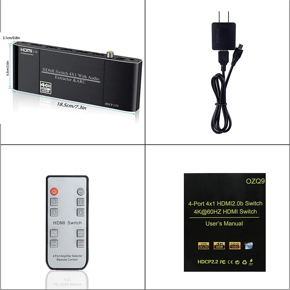 2020 Лучший 4K HDMI 2 0 переключатель с ARC и IR 4x1 дистанционного управления 60 Гц 2x1 аудио экстрактор для PS4 Apple TV HD