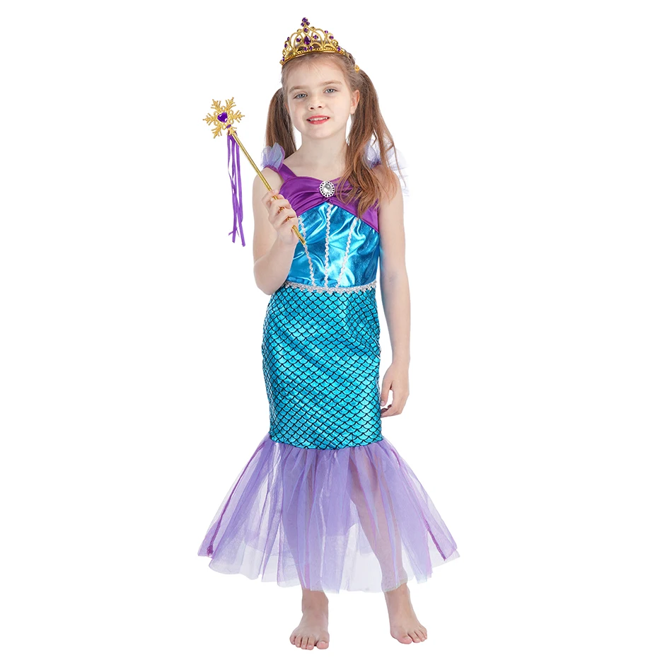 Летние платья для девочек с маленькой русалочкой Ариэль из полиэстера косплей