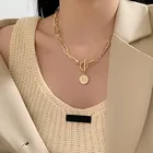 Винтажное резное ожерелье с толстой цепочкой и пряжкой, ожерелье в стиле бохо, панк, металлическое ожерелье-чокер с монетницей, модное женское украшение в стиле панк